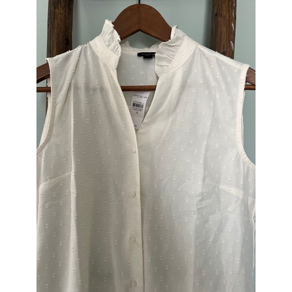 Ann Taylor Sleeveless Ruffle Collar Button Down Blouse Top XS NWT - Picture 3 of 5